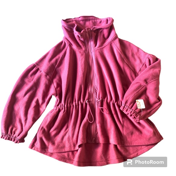 Free People Movement She’s All That Fleece Drawstring Zippered Pink Wine Size L - Picture 2 of 7